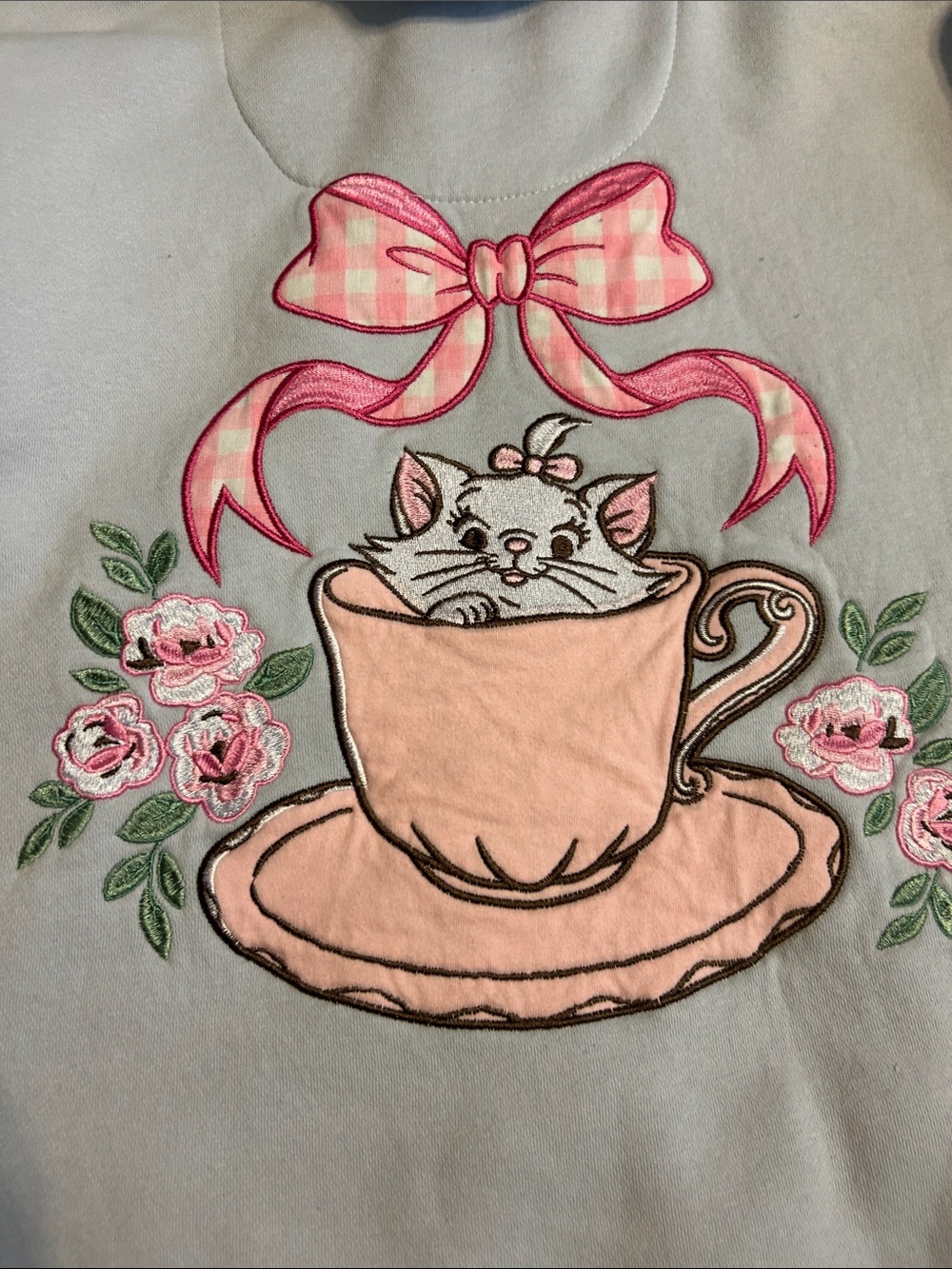 Disney Light Blue Embroidered Zip-Up Hoodie with Floral Tea Time Motifs - Picture 7 of 7